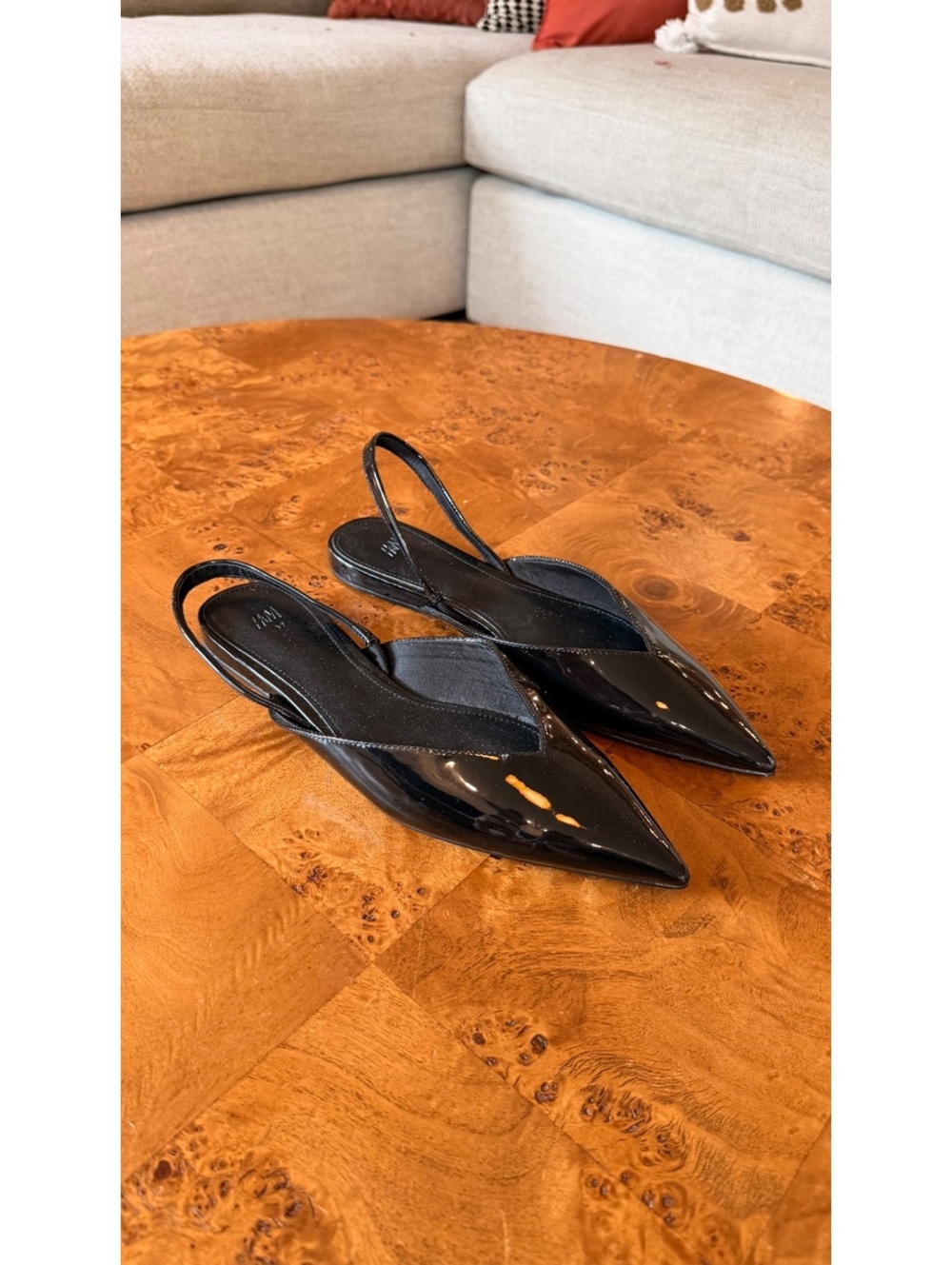 H&M Black Patent Leather Slingback Flats Size 39